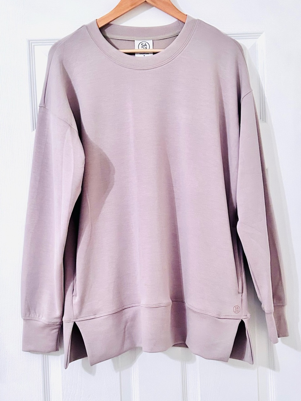 Sage Collective Dusty Taupe Oversized Sweatshirt w/ Side Slits & Side Pockets